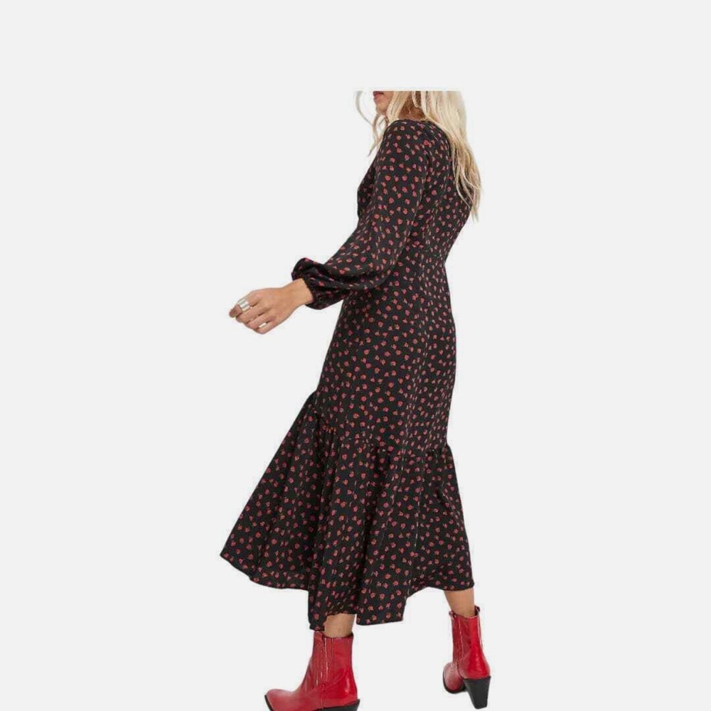 Topshop Red V-Neck Bishop Sleeve Sundress - Picture 6 of 8